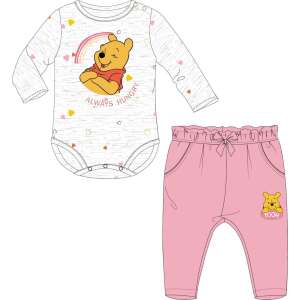 Комплект боди и панталон за бебе момиче Winnie the Pooh, розов с сърца, дълъг ръкав, 1-3 месеца - Бебе & Малко дете