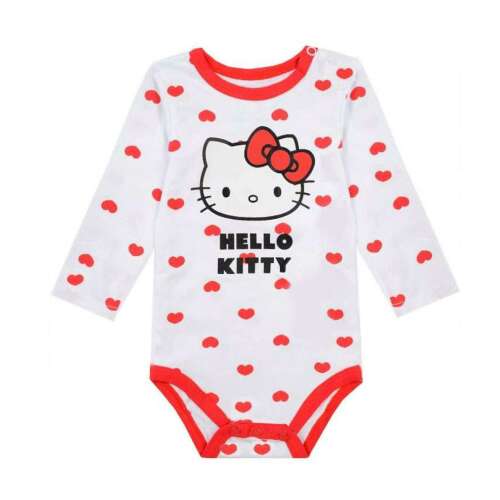 Weißer Hello Kitty Baby-Body mit roten Herzen und Hello Kitty-Druck