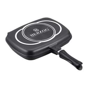 Herzog 34cm Die Casting Double Fry Pan, black, non-stick, grill pan - Cookware & bakeware