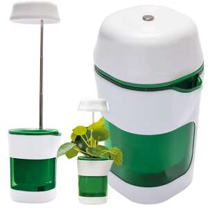 Növénynevelő lámpa önöntöző cseréppel, 6 LED és 4 UV LED, fehér és zöld, 3/4 nézet - Növénytermesztési kellék