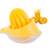 Yellow citrus juicer with a strainer, perfect for squeezing lemons, limes, oranges, and grapefruits