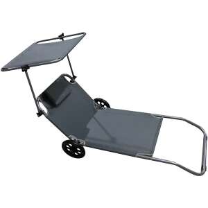 Enero Camp Összecsukható Strandágy - Napellenzővel és Kerekekkel - 116x62x90cm