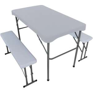 Folding Picnic Table and 2 Bench Set - Light Grey 99717453 - Camping & Hiking
