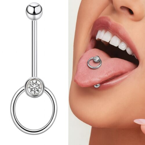 Acél Nyelv Piercing - Fehér Strasszkő - 3cm 139120842