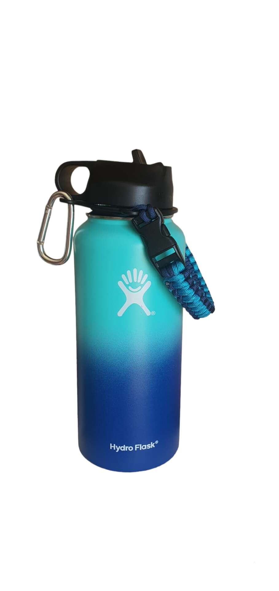 Sticla de apa Hydro Flask din otel inoxidabil si izolata in vid cu capac ,sistem de prindere si pai 946 ml ,albastra inchis/albastra deschis