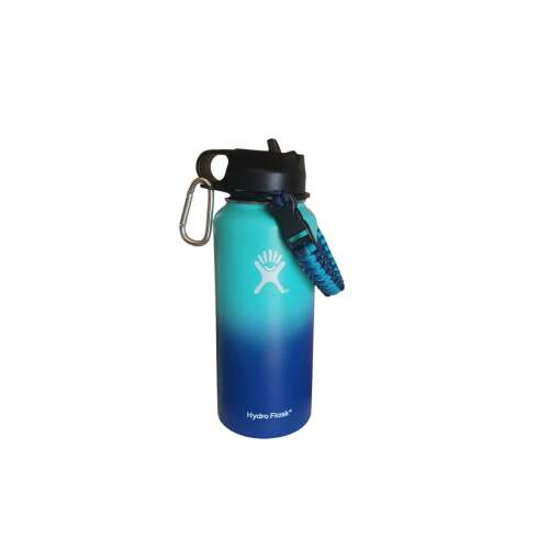 Hydro Flask 946 ml Edelstahl-Vakuum-Isolierflasche mit Strohhalm, Dunkelblau/Hellblau