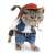 Cat wearing a blue denim cowboy costume with a brown hat, red bandana, and a toy gun, standing on a white background