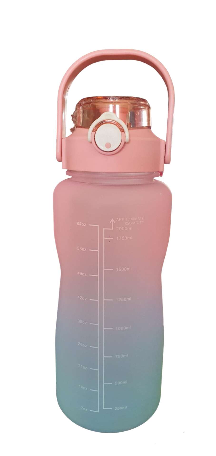 Sticla portabila motivationala plastic/tritan cu pai si marcator timp 2l pt sala,parcuri,scoala ,fitness,calatorii, albastru/roz