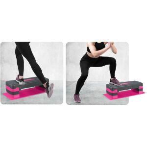 NeoSport Step Pad mit Höhenverstellung, 3 Stufen, 68x28x20cm, 200 kg Belastbarkeit - Schwarz, Pink