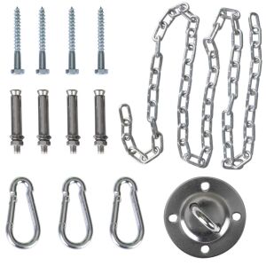 Ceiling mount swing hanger kit with chain, carabiners, screws, and anchors - Camping hammock accessory