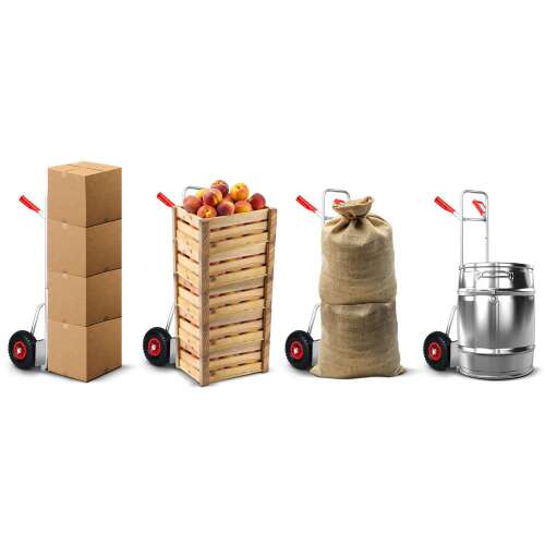 Humberg HM-507 összecsukható kézi szállítókocsi, különböző felhasználási módokat mutat