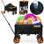 Humberg HM-513 folding wagon, black with orange accents, showing different uses and drink holder detail