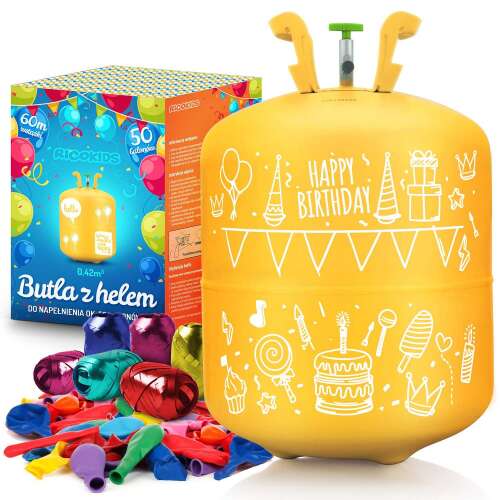 Ricokids Helium-Ballon-Set mit 0,42m3 Flasche, 50 bunten Ballons und 60m Band