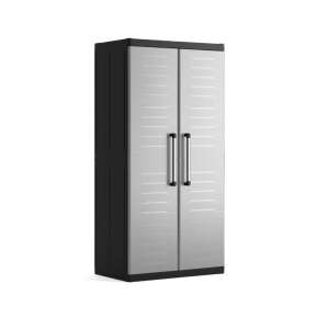 Keter Detroit XL High tároló szekrény szürke színben, zárt ajtókkal, 3/4-es nézet - Keter