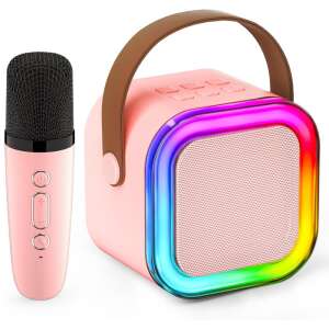 Wireless karaoke microphone and speaker with LED lights, pink - Audio