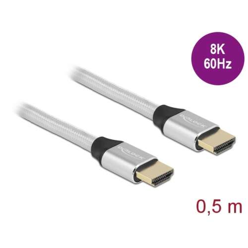 Delock Ultra nagy sebességű HDMI kábel 48 Gbps 8K 60 Hz ezüst 0,5 m tanúsítvánnyal - HDMI kábel