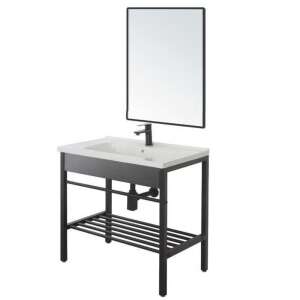 Set mobilier de baie Feridras Black, cu lavoar 61cm, baterie si oglinda 99742480 - Raft pentru baie