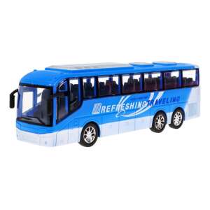 Blue toy bus with 'Refreshing Traveling' inscription - Ramiz