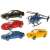 Set of toy cars and helicopter for the multi-level parking garage playset