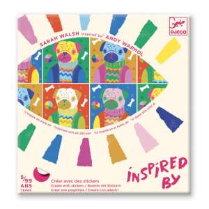 Djeco Inspired by Andy Warhol aktywność kolażowa dla dzieci, stwórz kolorowe portrety zwierząt za pomocą naklejek - Książka