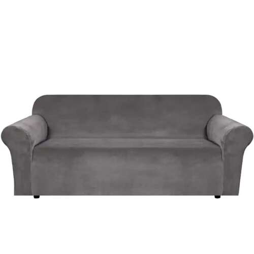 Grey sofa cover for 3 seater sofa, velvet look, easy to fit, machine washable