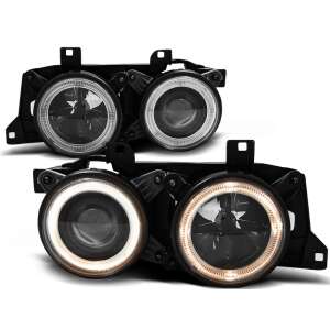 BMW E32 Fekete Projektoros Első Lámpa Angel Eyes-szel
