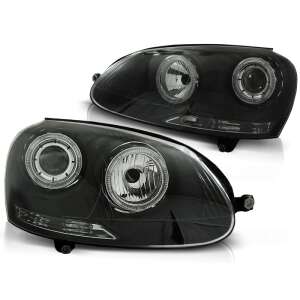 Faruri negre cu Angel Eyes pentru VW Golf 5 2003-2009 - Lumini auto