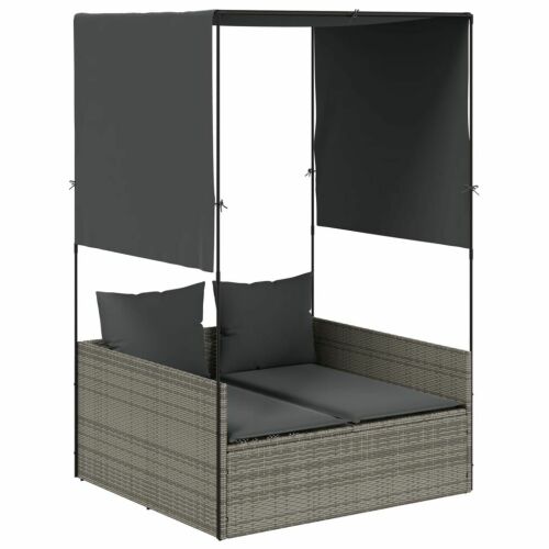 vidaXL Dupla Napozóágy - Polyrattan - Szürke - 118x110x187cm 172250118 - Napozóágy és nyugágy
