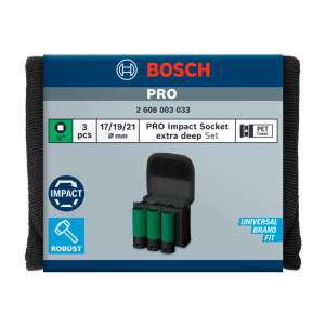 Bosch PRO 3-teiliges 1/2 Zoll Schlagnuss-Satz, 17 mm, 19 mm, 21 mm, extra tief, in einer schwarzen Tragetasche - Steckschlüssel