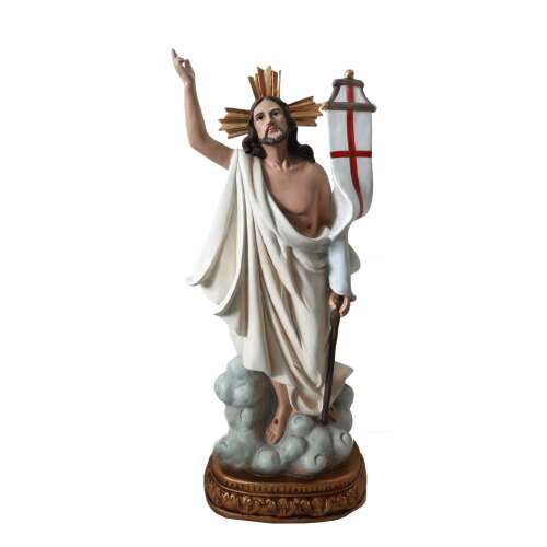 30,5 cm-es Feltámadt Krisztus figura poliészter gyantából és gipszből, részletes kidolgozással és festéssel, időjárásálló, tartós, nagyszerű templomokba, otthonokba vagy kültéri használatra
