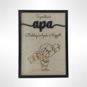 Személyre szabható fa fali dísz Apák napjára, 'apa' szóval és összefonódott kéz mintával nevekkel, tökéletes családi ajándék - Ajándék tábla