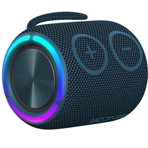 Głośnik Bluetooth Sencor Sirius 2 Mini Navy, niebieski, widok z przodu z pokazem świateł