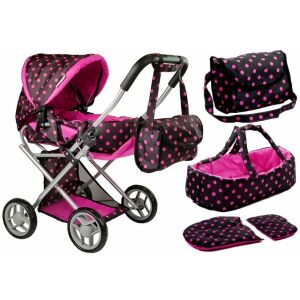 Alice Doll Babakocsi Szett - Rosa Gepunktet Puppenwagen Set mit Zubehör - Alice