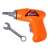 Orange plastic toy drill with a wrench