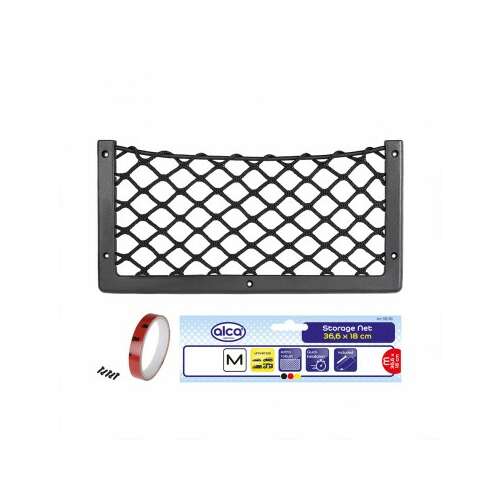 Alca Aufbewahrungsnetz 36,6 x 18 cm Auto-Organizer, schwarzes Netz mit Kunststoff-Rahmen, Klebeband und Schrauben im Lieferumfang enthalten