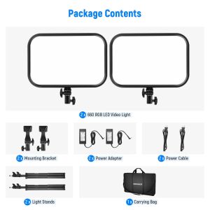 ProLED RGB LED Video Light Kit with Stands, Power Adapters, and Carrying Bag - Studio Light and Reflector