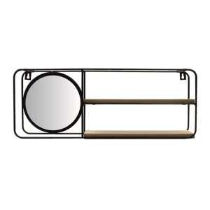 Black metal wall shelf with mirror and two wooden shelves - Office Furniture