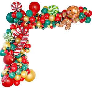Christmas balloon garland kit, red, green, gold, candy cane, gingerbread man, 128 pieces - Balloon