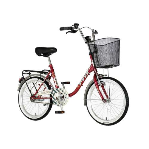 Visitor Pony camping kerékpár bordó színben, 20 colos kerekekkel, kosárral és csomagtartóval