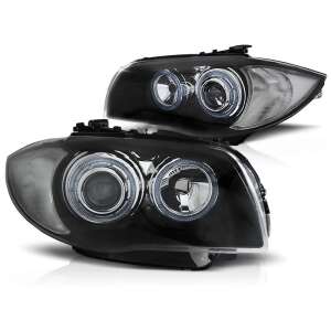Faruri frontale negre cu proiectoare pentru BMW E87/E81/E82/E88 2004-2011 cu Angel Eyes - Lumini auto