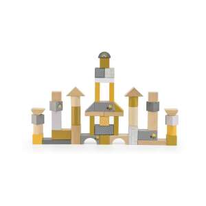 Label Label Fa Építőkocka - 50 db - Sárga/Szürke