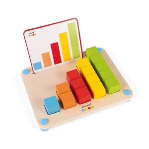 Janod Számolni tanulok Ügyességi játék, fa fejlesztő játék óvodásoknak, színes blokkok és kártyák a matematika és a számolás tanulásához - Janod