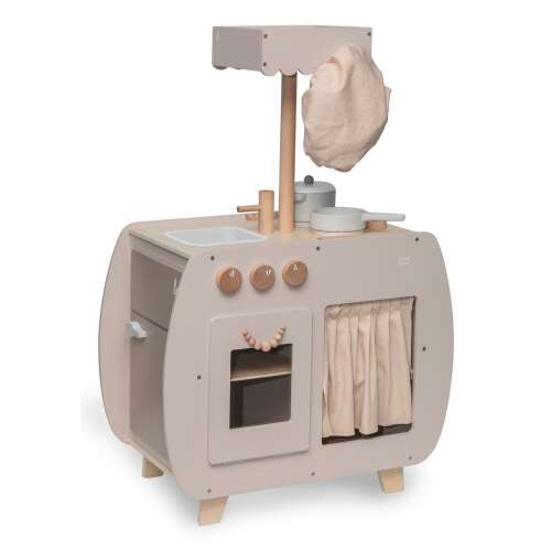Label-label bisztró nugát fa játékkonyha mosogatóval, tűzhellyel, sütõvel és krétástáblával