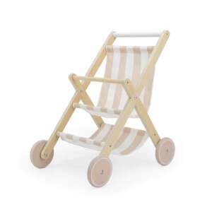 Tryco fa babakocsi csíkos textillel, bézs és fehér színben, szerepjátékhoz - Tryco