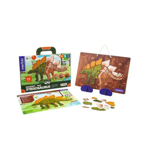 MierEdu Stegosaurus Mágneses tábla, oktatójáték gyerekeknek, dinoszauruszokról tanulhatnak, tartalmaz mágneses darabokat