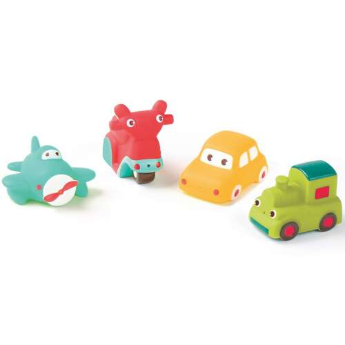 LUDI fürdőjátékok 4 járműből álló készlet, repülő, autó, vonat és motorkerékpár, tökéletes a fürdéshez