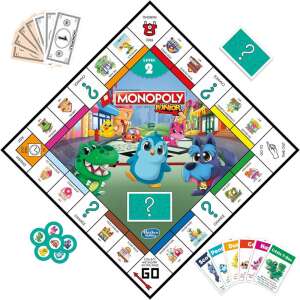 Monopoly Junior társasjáték, színes játéktáblával, állatfigurákkal és egy városi utcai jelenettel - Hasbro