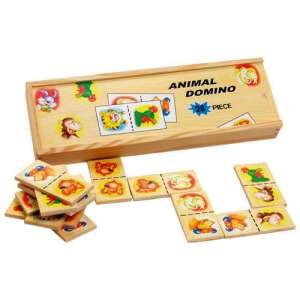 Állatos fa domino játék 28 darabos, aranyos állat illusztrációkkal - FKP Toys