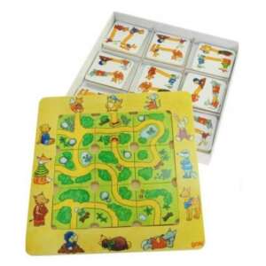 Goki Találd meg az utat labirintusjáték, fa játéktábla színes állatfigurákkal és puzzle darabokkal - Goki