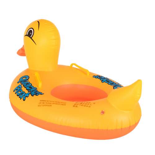 Sárga kacsa alakú felfújható úszógumi gyerekeknek, Quacker Float márka, két fogantyúval és lábnyílásokkal